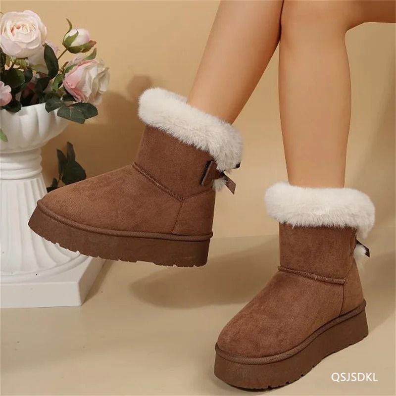 Ankle Flats platform womens snow boots suede plush warm casual shoes 2025 thick fashion Chelsea 241206