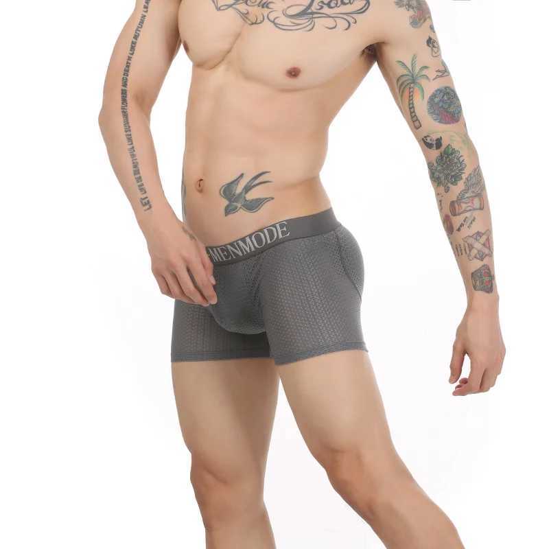 Mens Trunks Mesh Enhancement Buttocks Boxers Ruffle Fake Buttocks Underwear Padded Sponge Underwear Mens Underwear X241207