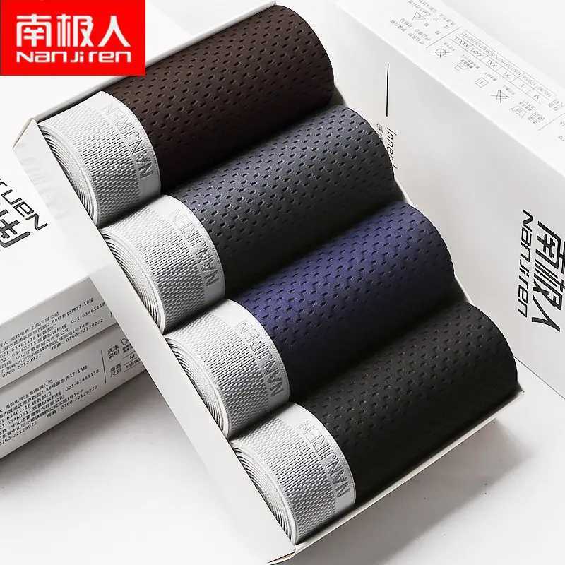 Nanjiren Boxers Solid Ice Mesh Boxing Mens Underwear Mens Summer Underwear Brand High Quality Ventila Plus Size Boxer 4Pclot X241207