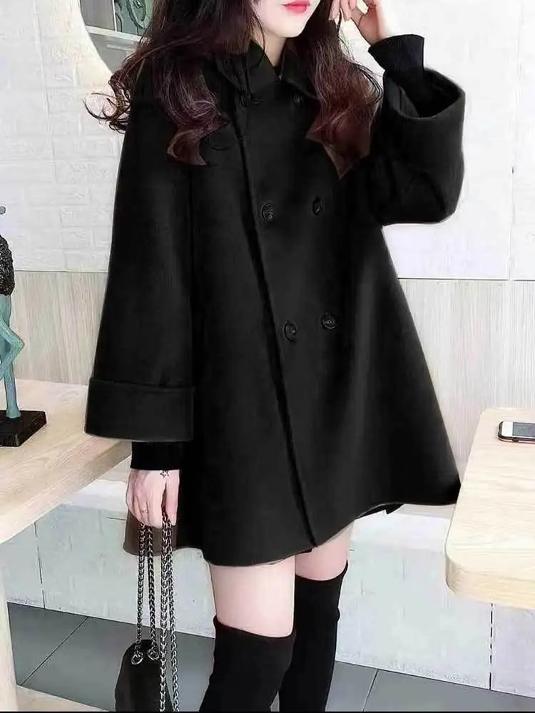 Korean Fashion Double sided WoolCoat Women Winter Clothes Mid Length AutumnWinter Cloak Black Wool Jackets Coat 241202