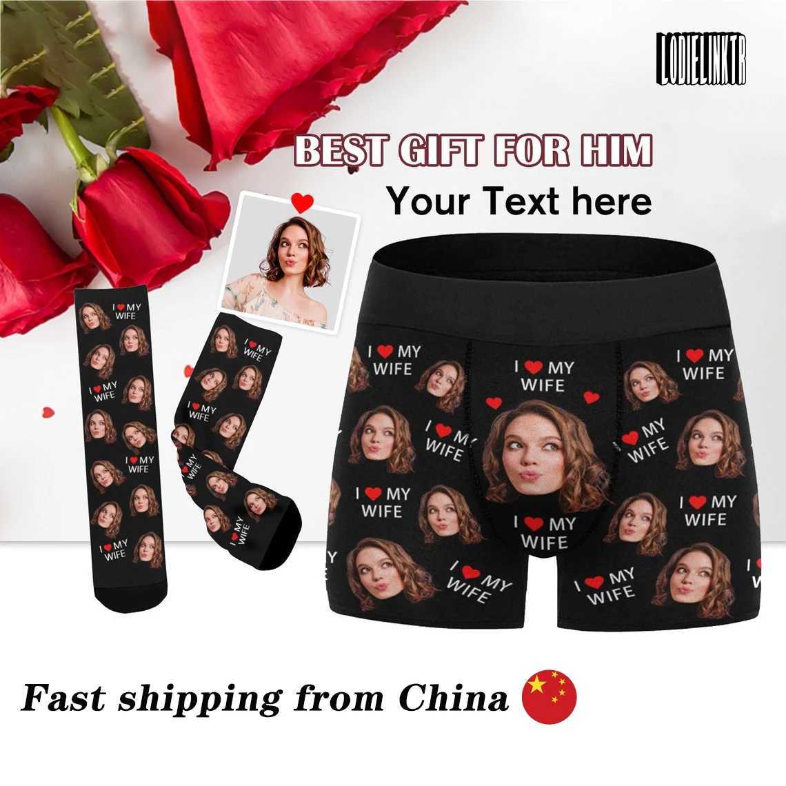 Valentines Day gift box for personalized facial mens boxers/socks multi-color lingerie customization unisex with textured facial socks X241207