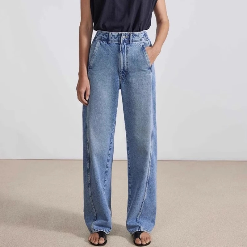 Womens R0 Jeans Spring and Fall Highwaisted Curved Side Seam Thin Straight Casual Pants Baggy Slouchy 241203