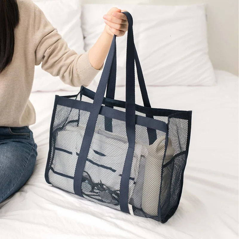 Solid Color Single Shoulder Travel Bag Large Capacity Mesh Beach Daily Matching with Casual Swimming Bath 241203