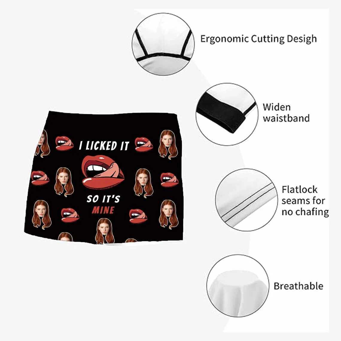 Customized girlfriend face I lick it boxer personalized mens boxer photo underwear Valentines Day love underwear shorts gift X241207
