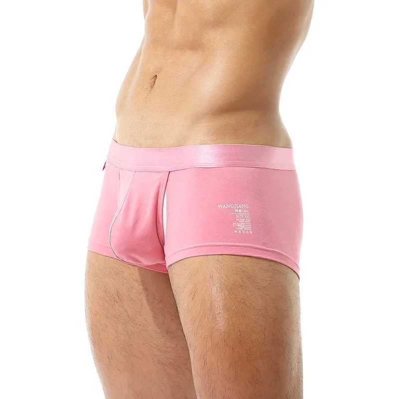 Bulge Pouch Boxer Trunks Mens Sexy Underwear Breathable Cotton Underwear Mid Waist U-shaped Invisible Bag Boxer Shorts Solid Underwear X241207