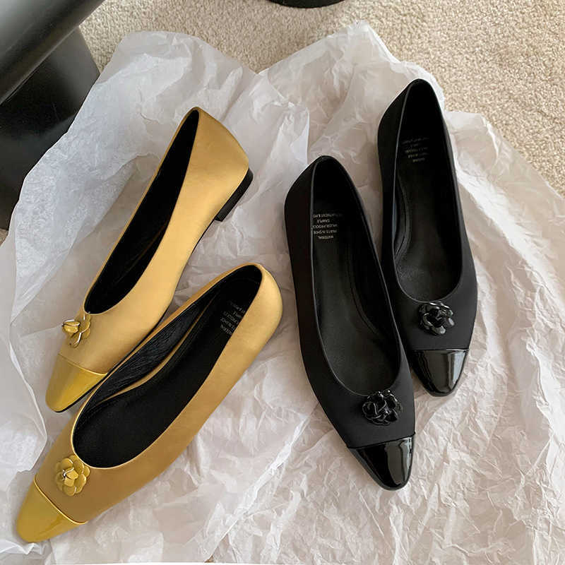Ladies silk single shoes womens head spring new lemon yellow fashion shoes set foot commuting flat shoes