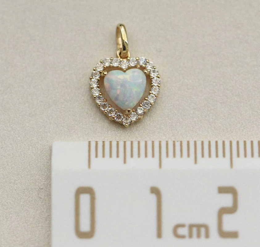 Dainty 14K Gold Plated Heart Pendant 925 Sterling Silver Opal Diamond Necklace