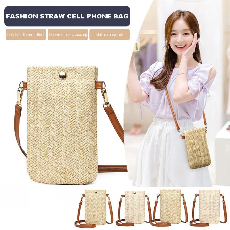 Fashion Women Straw Ladies Crossbody Messenger Bag Summer Bohemia Beach Rattan Shoulder Small Solid Mobile Phone Coin Purse 241203