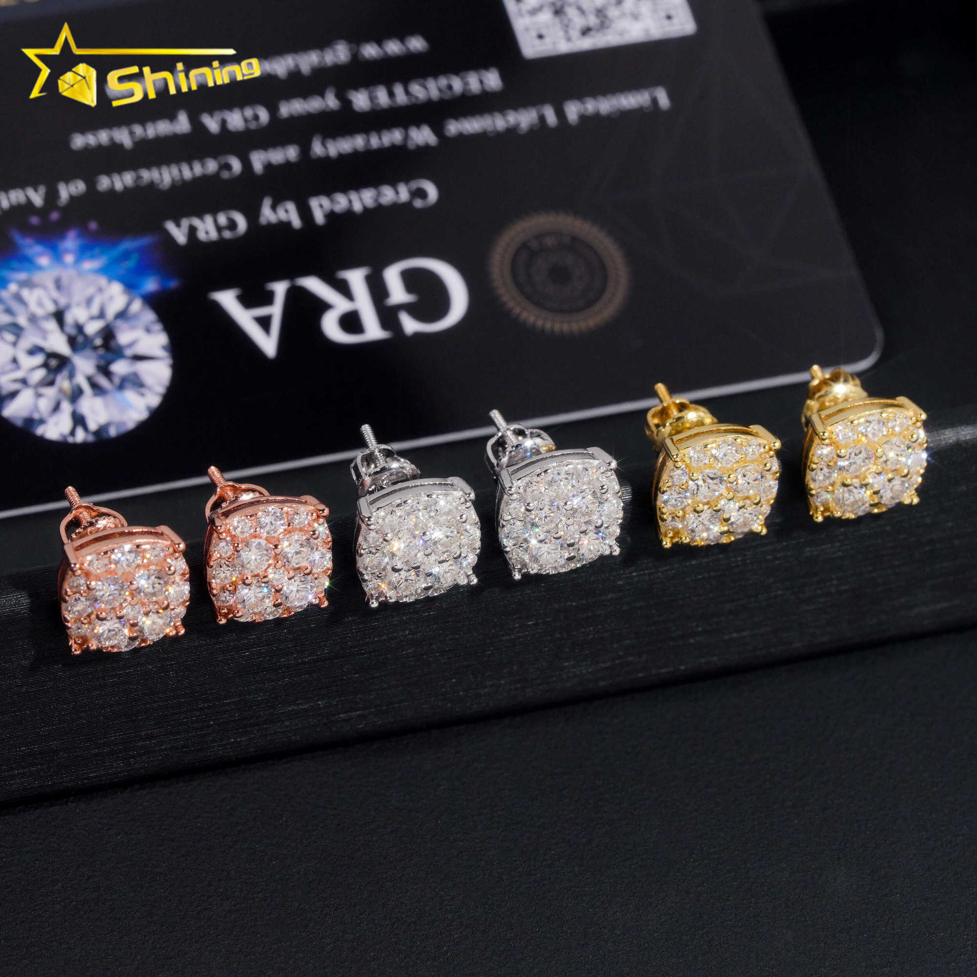 New Pass Tester GRA Certified Stocks VVS Dia Sterg Sier Hip Hop Jewelry Moissanite Stud Earrings For Men