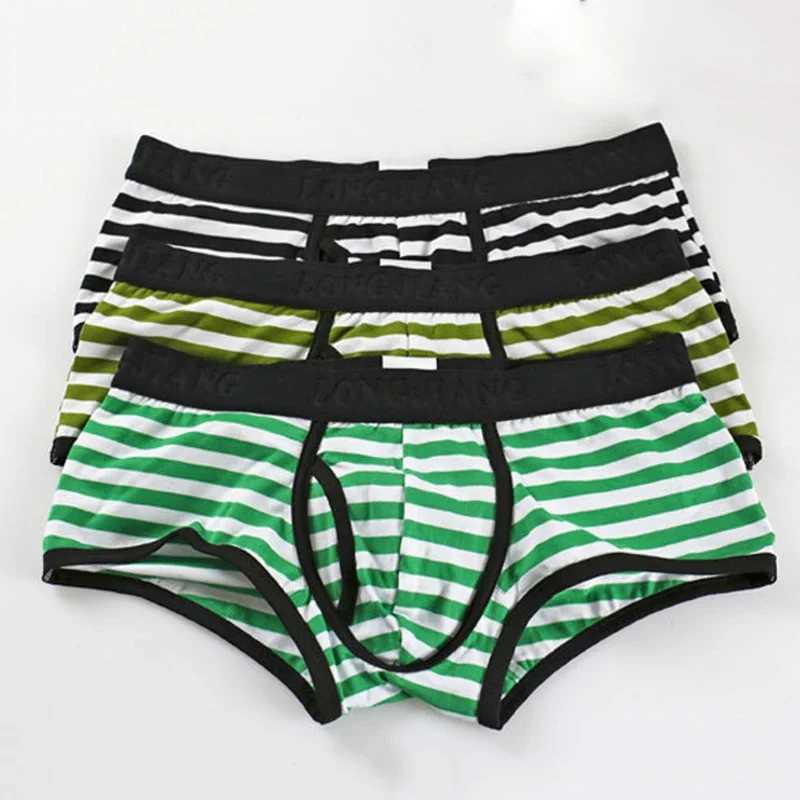 Cotton mens boxing mens soft penis U-bag underwear shorts breathable striped hot mens underwear X241207