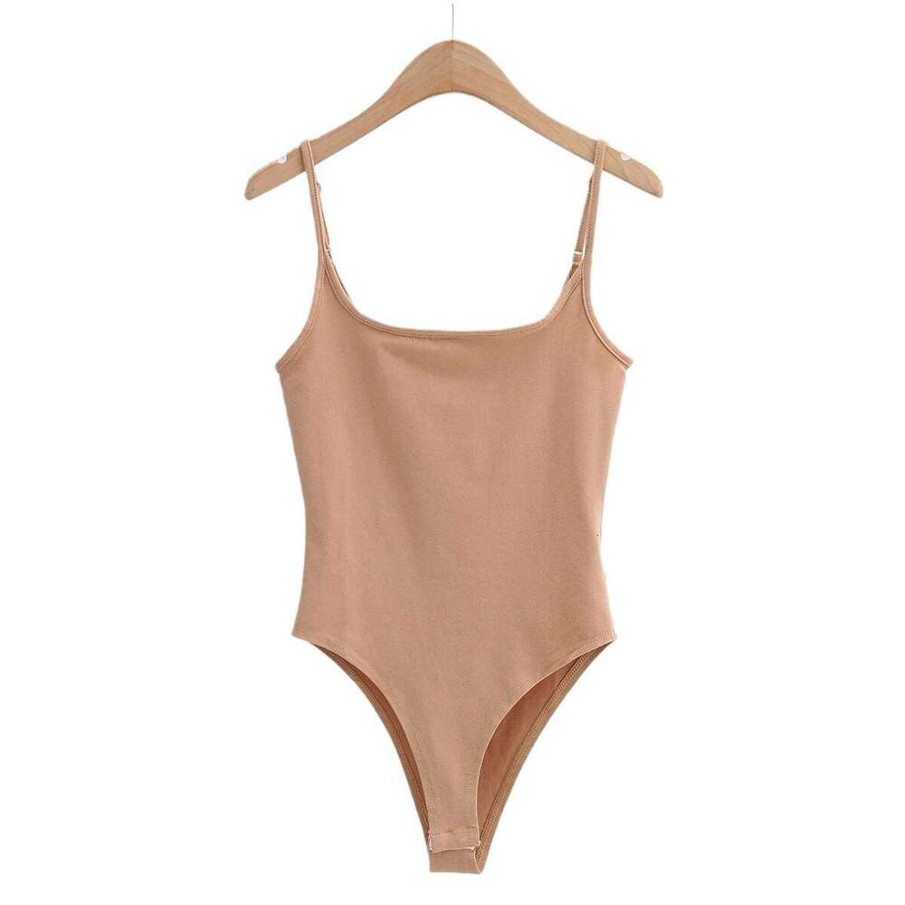 European and American INS summer U-neck elastic slim fit jumpsuit women's solid color tight camisole vest 2024 temperament versatile new trend cl