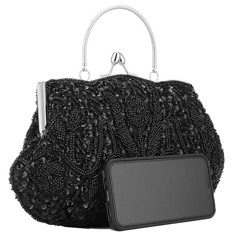 new fashion Floral Designer Evening Bag Beaded Sequin Design Vintage Kissing Lock Satin Clutch Purse Bag Wedding Party Clutch designer luxury Evening 