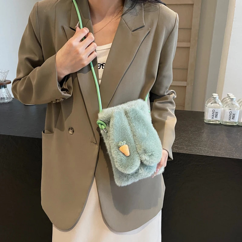 Cute Plush Rabbit Cross Body Bag for Women Korean Version Wallet and Handbag Girls Ear Shoulder Messenger 241206