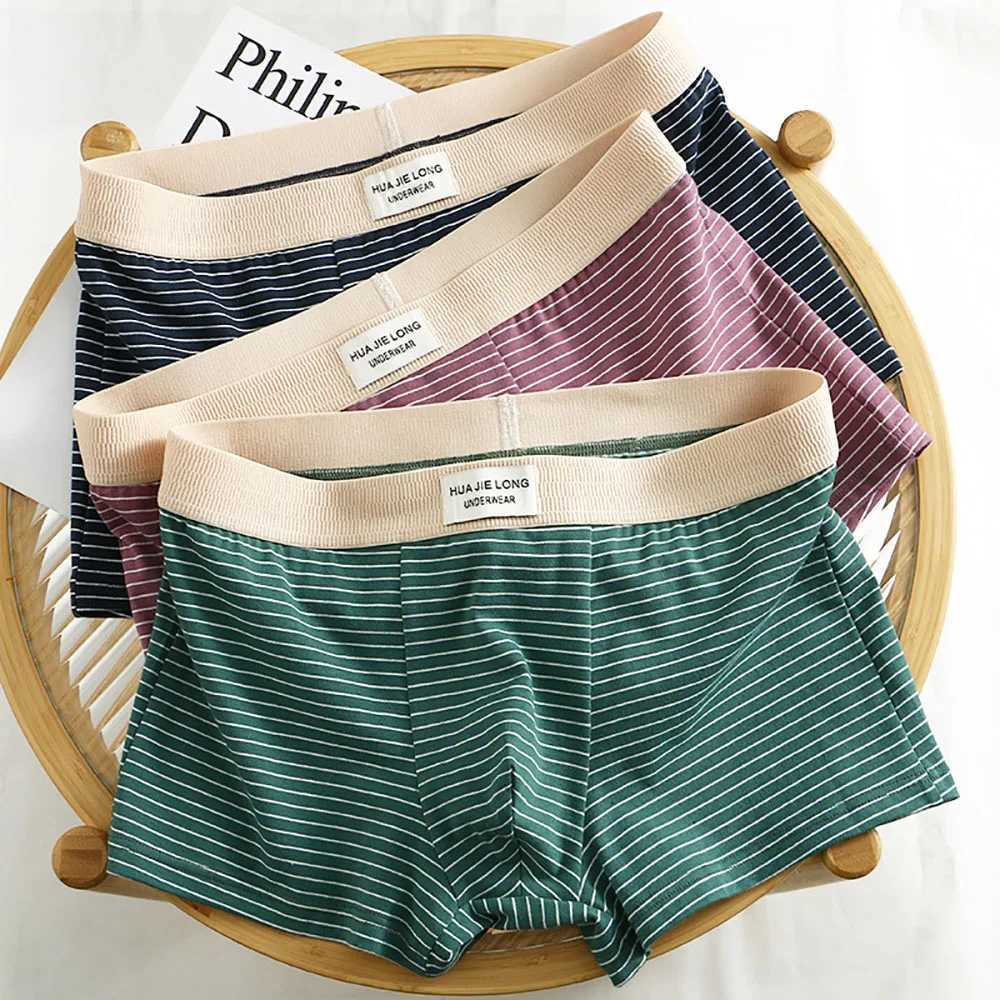 3 pieces/pack 100% cotton fashionable striped mens boxing underwear double-layer large U-shaped crotch underwear high elasticity wide mens underwear X
