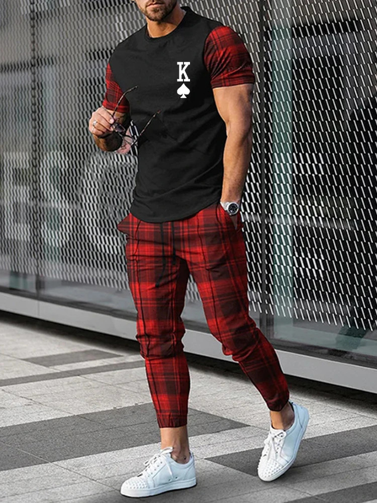 Mens Trouser Tracksuit 2-piece 3D Printed Summer Fashion Sports Style Short Sleeve T-shirtPants Street Clothing 241205