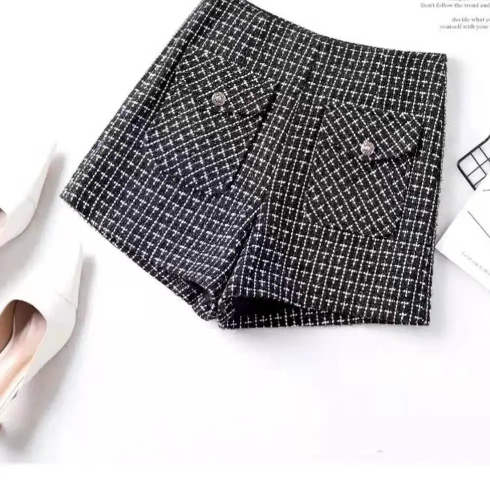 Checked Women Shorts Spring Autumn Winter Wearing Stylish A-line Suit Fashion Versatile Style to Show Off Weight 241206
