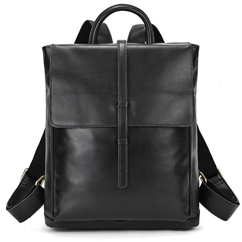 High quality retro mens casual backpack top denim notebook bag crazy horse leather bag 241206