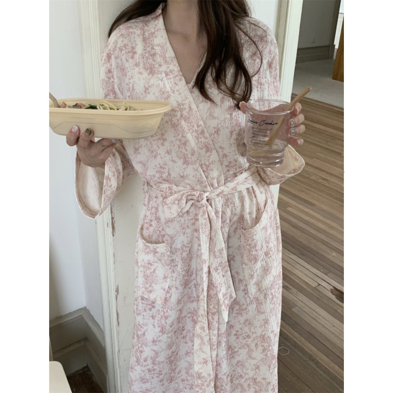 2025 Designer s fashion autumn new INS Korean gentle lazy long sleeved home nightgown bathrobe sweet girl