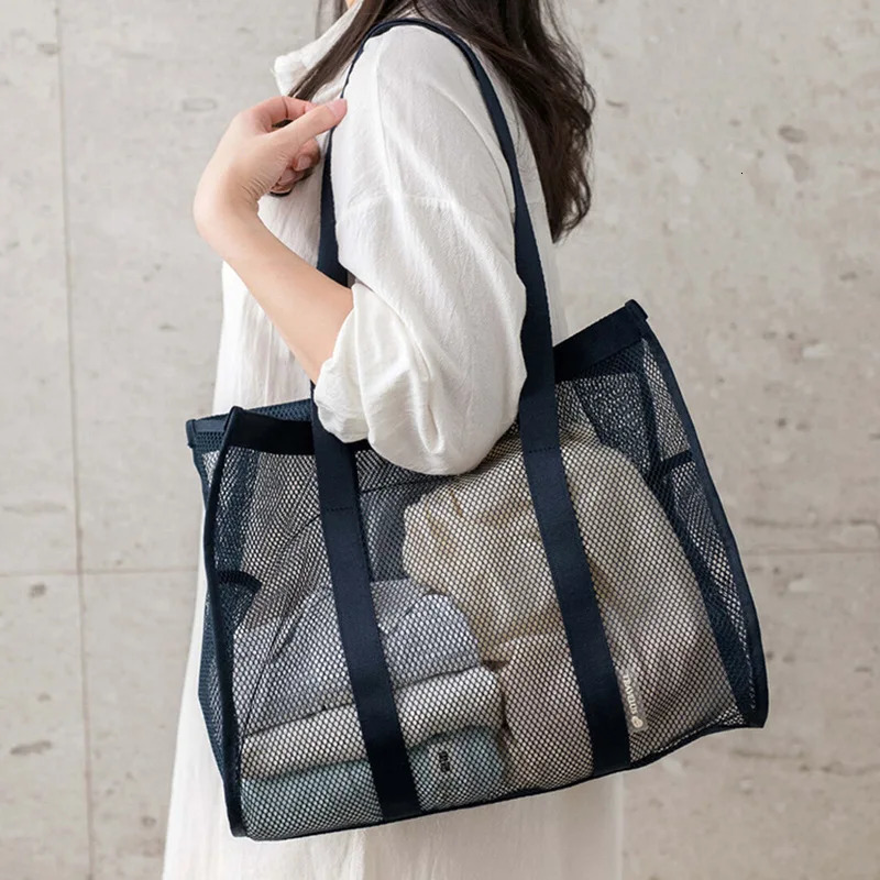 Solid Color Single Shoulder Travel Bag Large Capacity Mesh Beach Daily Matching with Casual Swimming Bath 241203