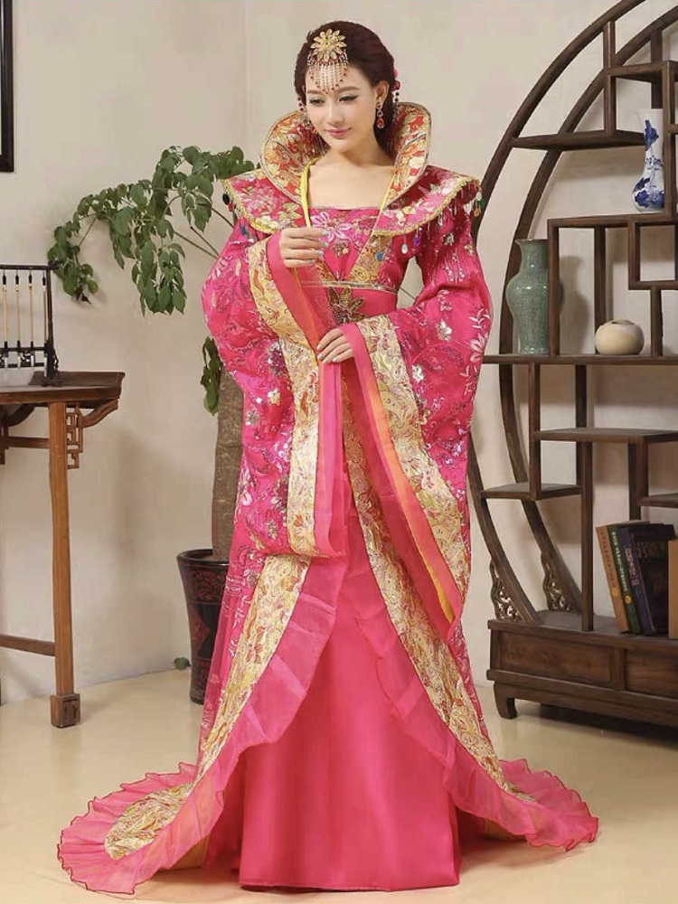 Oriental Traditional Hanfu Apparel Ancient China Long Tail Costume Noble Consort Trails Tang Dynasty Empress Performance Dress
