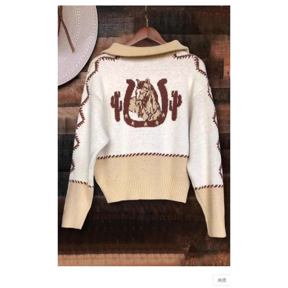 European American pullover loose print color blocked women's knitted sweater 2024 new style chic and elegant clothing