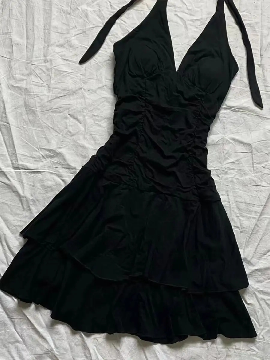 Punk sexy womens summer retro 90s Korean sweet girl high waist ultra-thin Gothic Haruku Y2k short suspender dress 241205