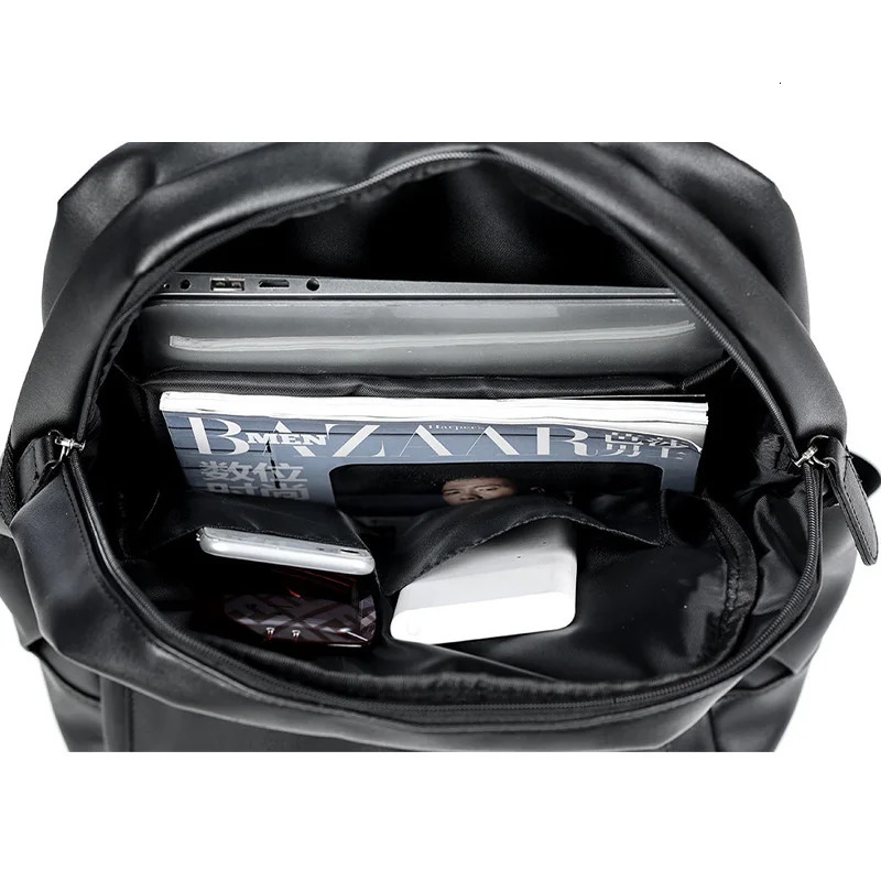 Mens backpack Pu leather fashionable waterproof travel bag casual 14 inch laptop backpack 241206