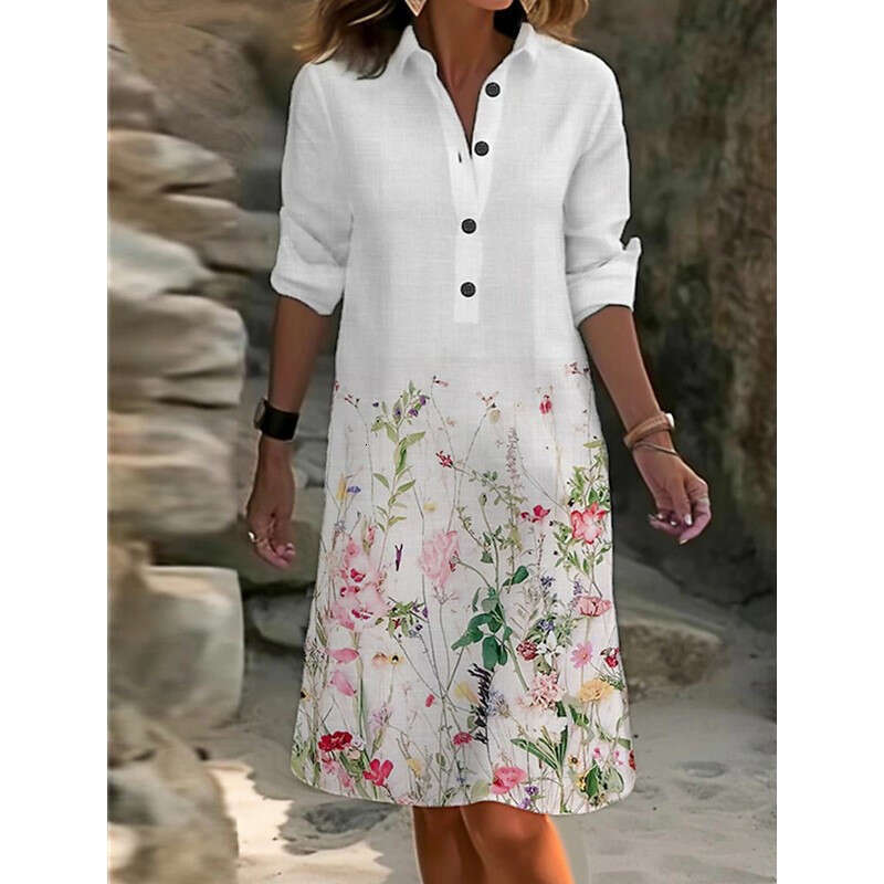 European American autumn and winter casual positioning printed shirt collar splicing long sleeved jumpsuit 2024 temperament versatile new trendy cloth