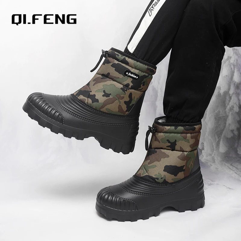 selling large-sized anti cold shoes outdoor hiking and trekking camouflage high top sports shoes mens plush warm snow boots 241206