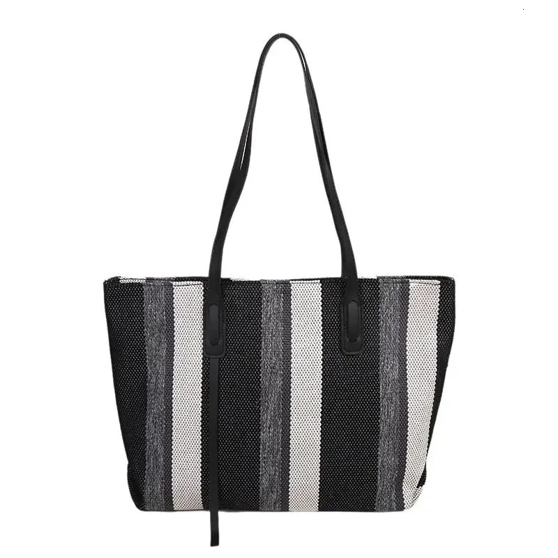 Fashionable womens canvas shoulder bag large capacity high-quality casual handbag shopping beach bag 241205