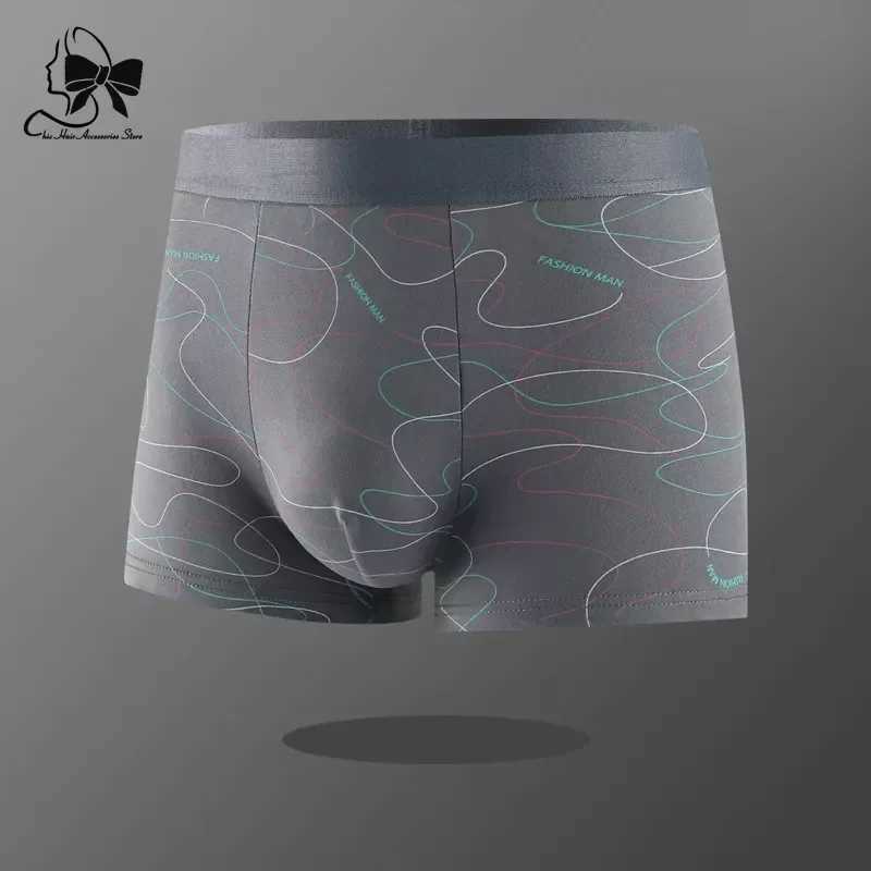 Comfortable shorts mens underwear mens printed underwear U-shaped underwear solid breathable boxer mens large-sized sexy X241207