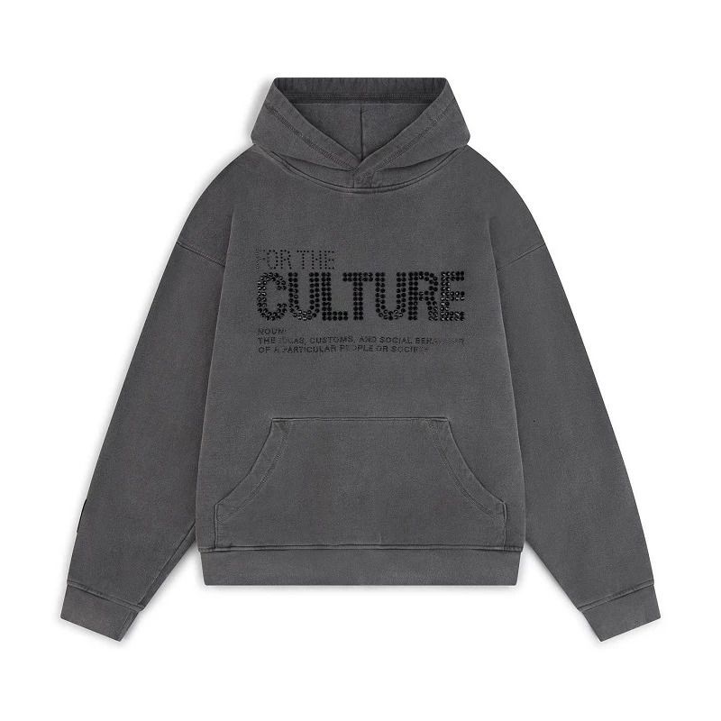 Navy Blue Hoodie Loose and Warm Y2K Letter Diamond Fashion Personalized Retro Style 241206