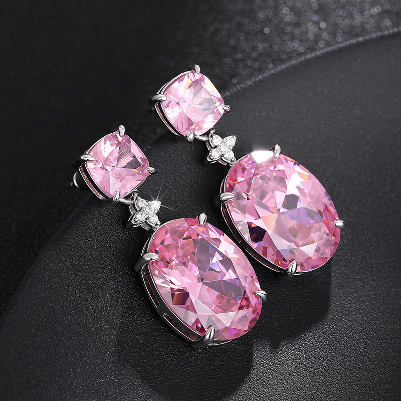 Choucong Brand Dangle Earrings Luxury Jewelry 925 Sterling Silver Oval Cut Large Pink 5A Cubic Zircon CZ Diamond Elegant Party Women Drop Earring Chri