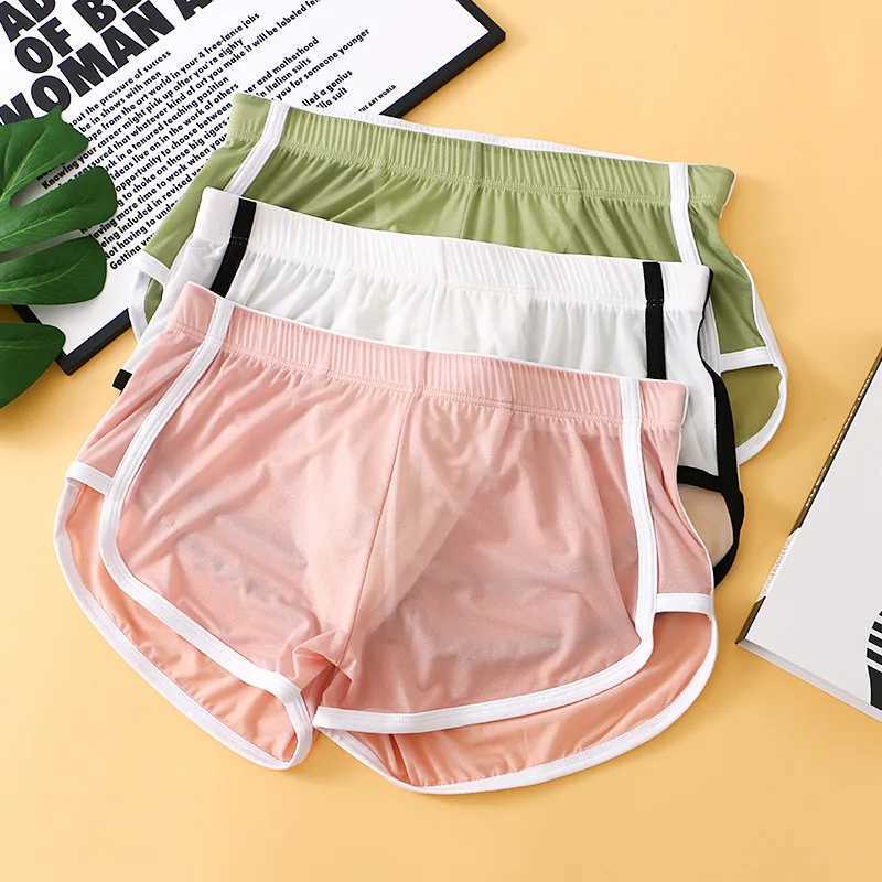 Mens ice silk arrow shorts boxing shorts mid waist quick drying thin underwear loose breathable underwear X241207