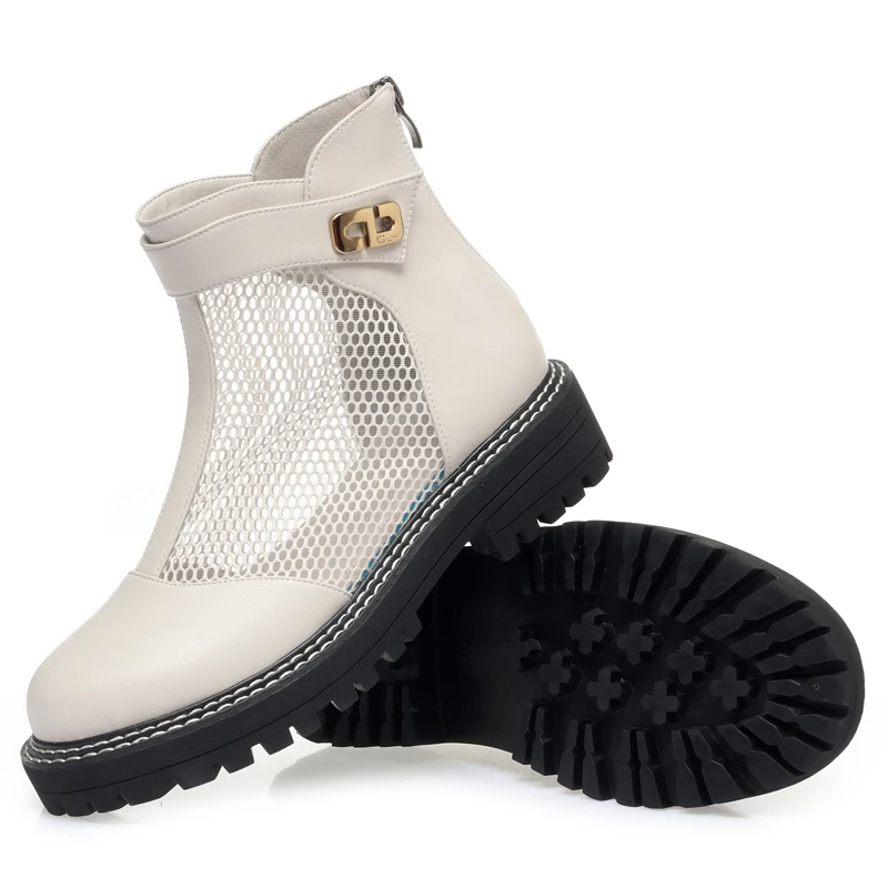 AIYUQI Female Summer Boots British-style Spring Genuine Leather Casual Women Mesh Boots Fashion Ladies Shoes