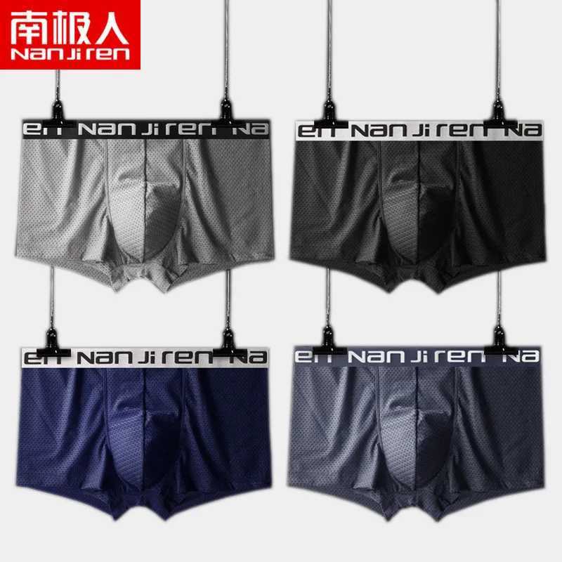 Nanjiren Boxers Solid Ice Mesh Boxing Mens Underwear Mens Summer Underwear Brand High Quality Ventila Plus Size Boxer 4Pclot X241207
