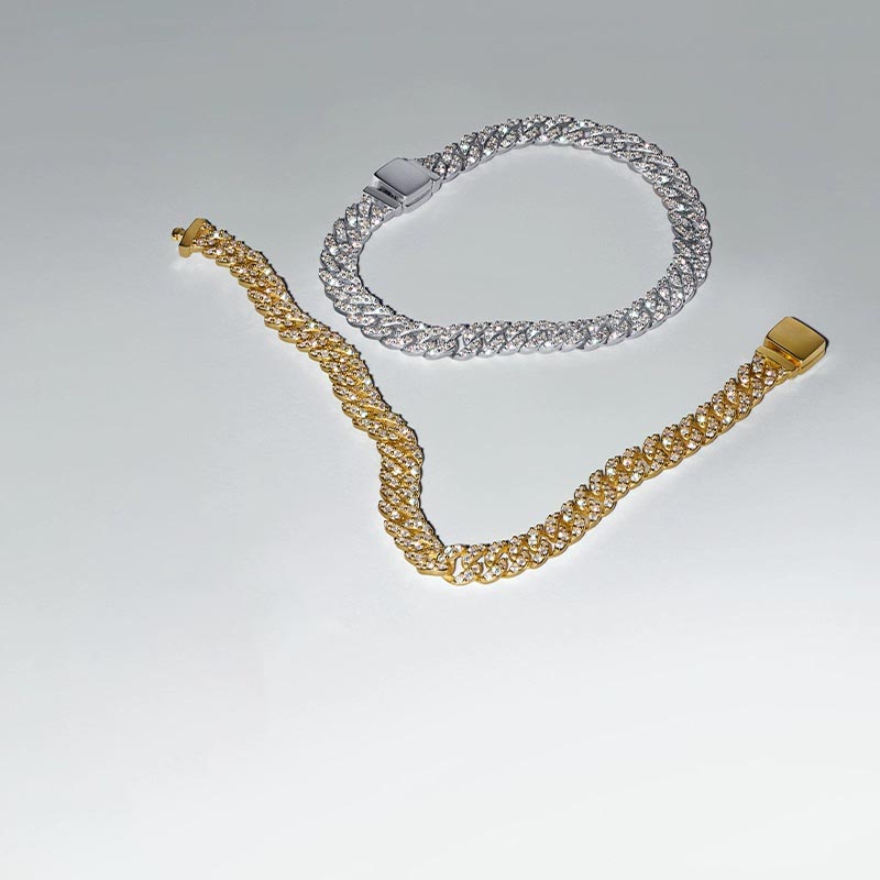 Golden Timeless Pave Cuban Chain Bracelet 100 925 Sterling Silver Luxurious BRACELET Women Girlfriend Party Jewelry Full Diamond Gold bracelet with Re