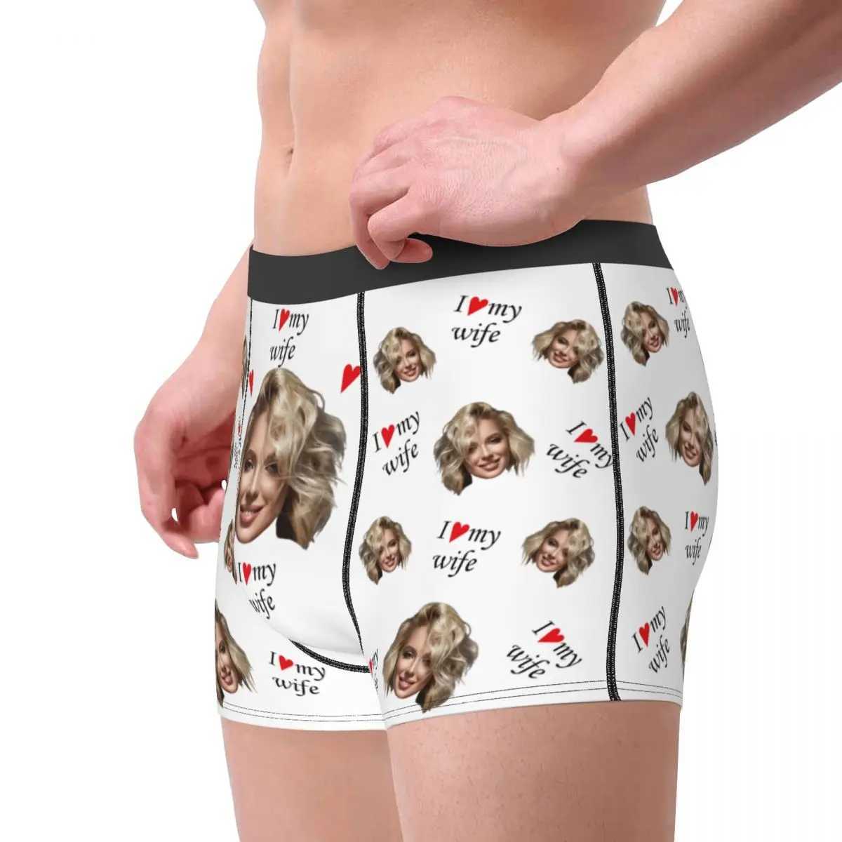 Men I Love My Wife Customized Facial Boxing Shorts Underwear Soft Underwear Personalized Printed Mens Novel S-XXL Long Underwear X241207