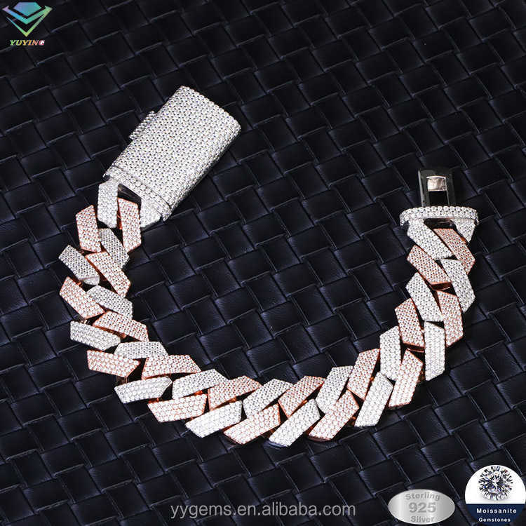 Hot Sale 20mm wide Bracelet 925 Sterling Silver 18k Gold Iced Out D/VVS Moissanite Cuban Link Chain Cuban Diamond Bracelet