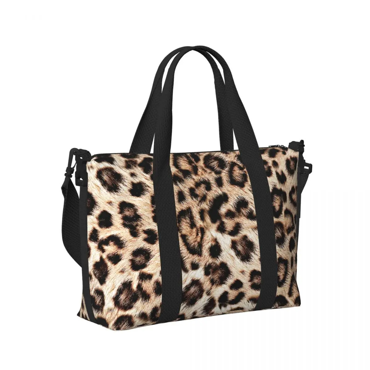 Custom Leopard Print Beach Tote Bag Women Large Gym Carry On Animal Skin Travel Shopping Bags 241203
