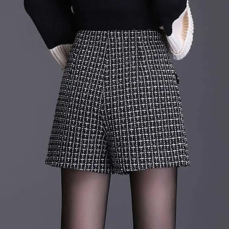Checked Women Shorts Spring Autumn Winter Wearing Stylish A-line Suit Fashion Versatile Style to Show Off Weight 241206