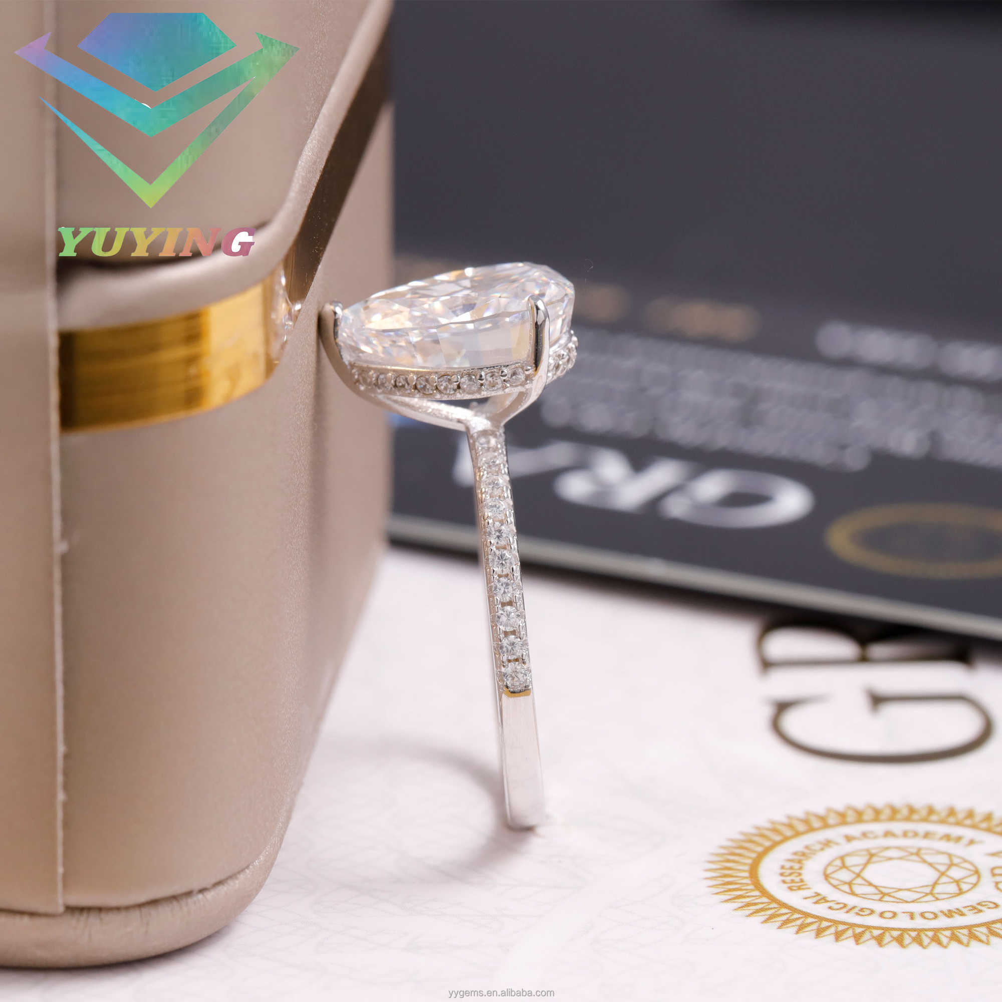 Fine jewelry Engagement Ring Real 14K White Gold 7x10mm Pear Cut Moissanite Diamond Wedding Ring
