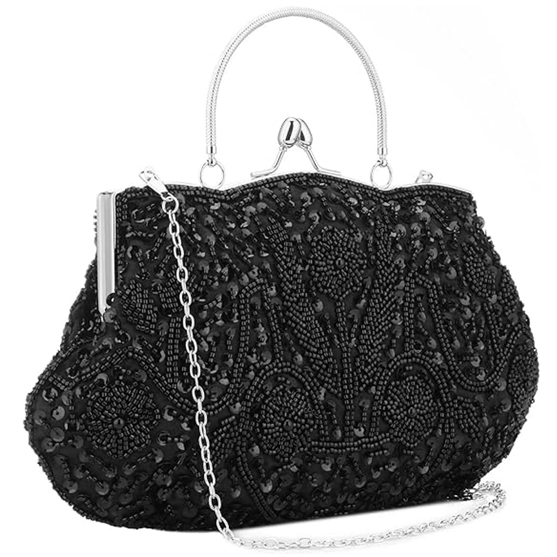 new fashion Floral Designer Evening Bag Beaded Sequin Design Vintage Kissing Lock Satin Clutch Purse Bag Wedding Party Clutch designer luxury Evening 