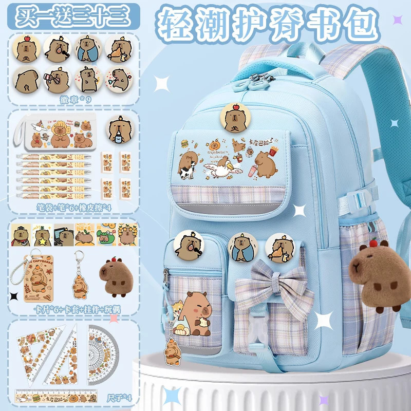 Fashionable printed backpacks ed for elementary school students and Capibala cartoon backpacks ed for ren in grades 3-6 241206