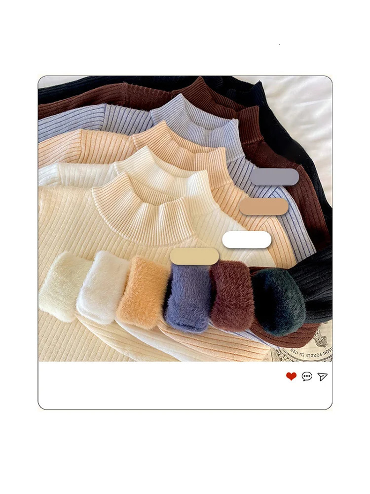 Womens Sweater Turtleneck Thickening Sheath Solid Knitted Pullover Female Autumn Winter Casual Knitwear Woman Allmatch Basic 241203