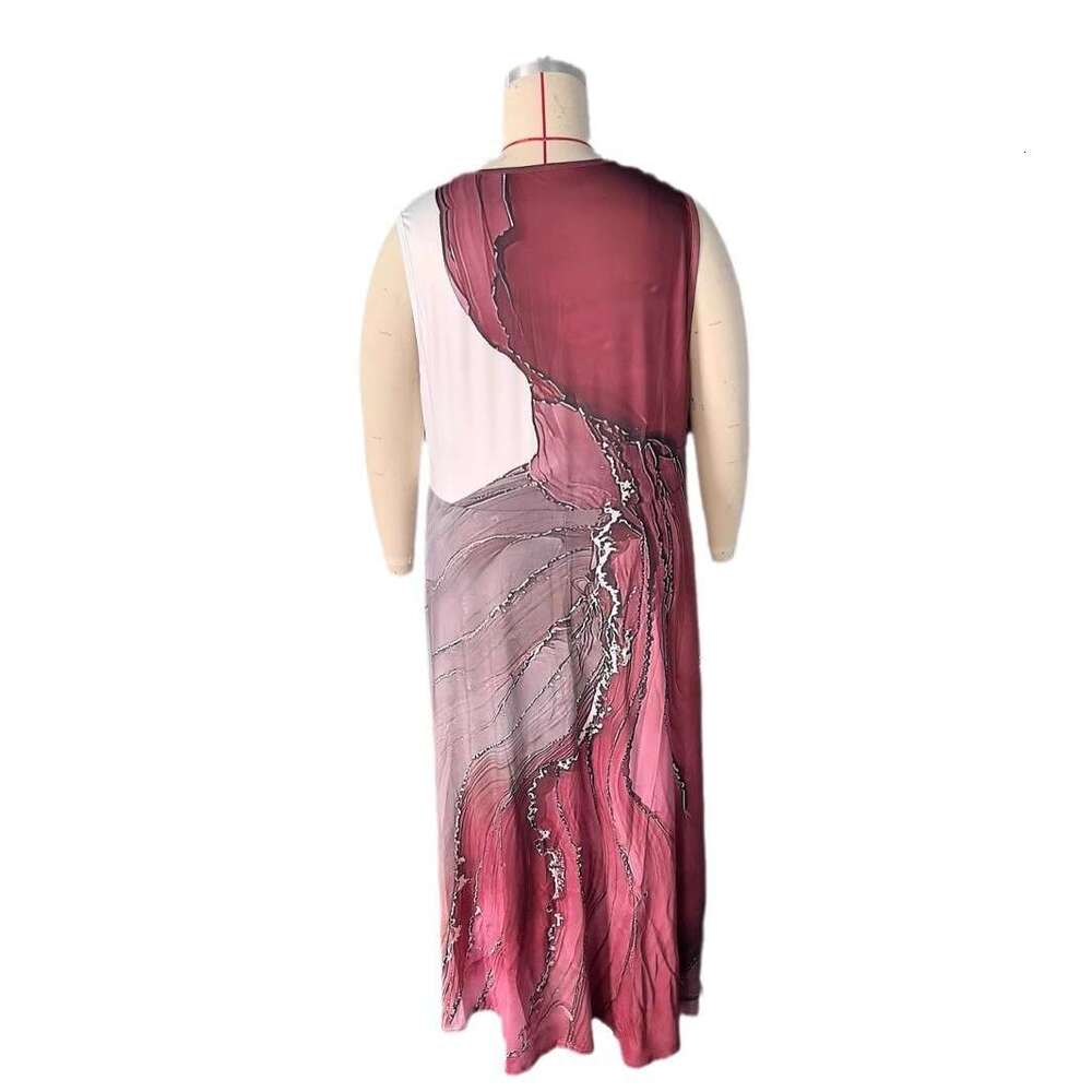 Large size promotion for European and American women's summer V-neck fabric high waisted sleeveless printed sexy vest dress 2024 new casual versa