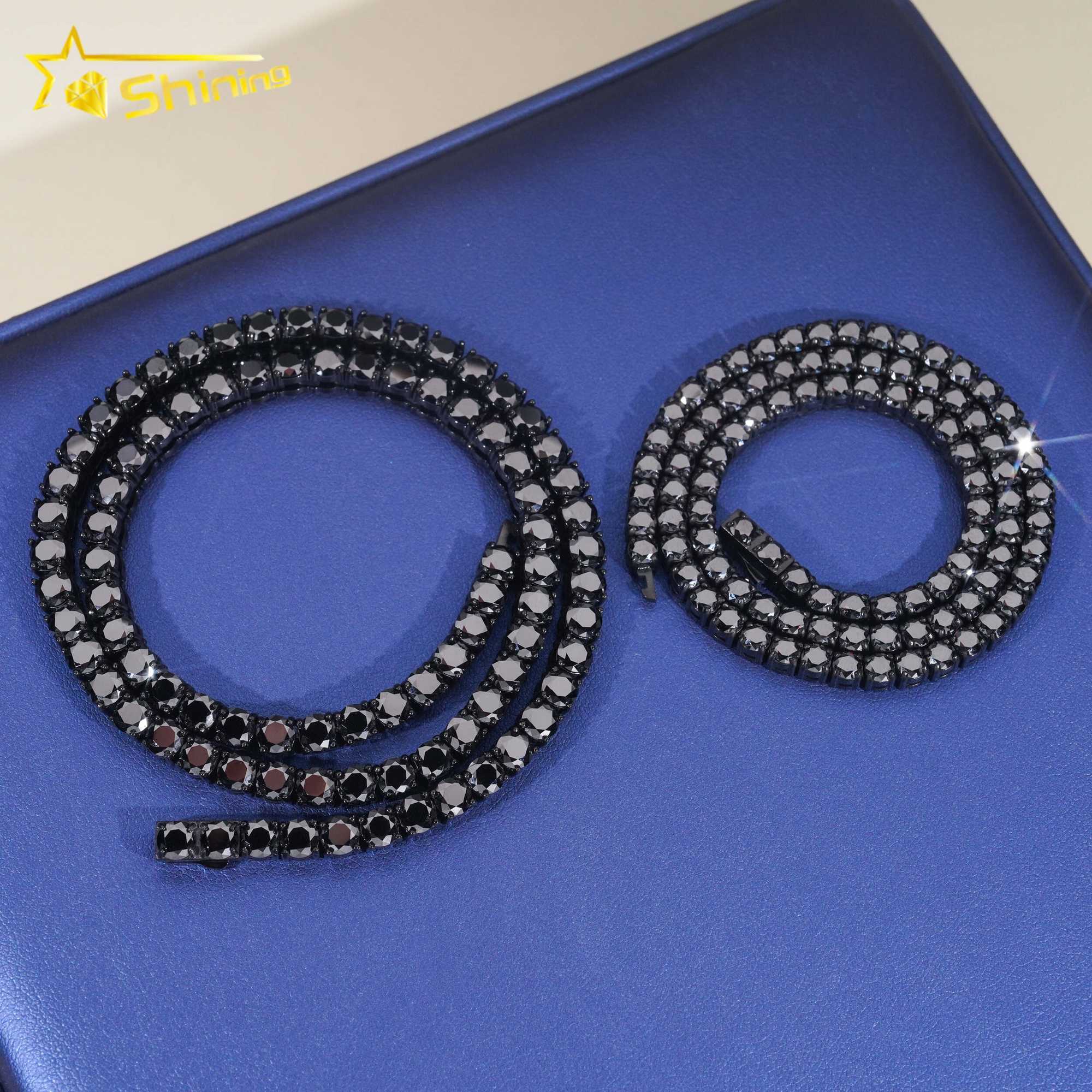 Pass Diamond Tester 4mm 5mm Black Gold Plated 316 Stainless Steel Iced Out Necklace Black Color Moissanie Tennis Chain