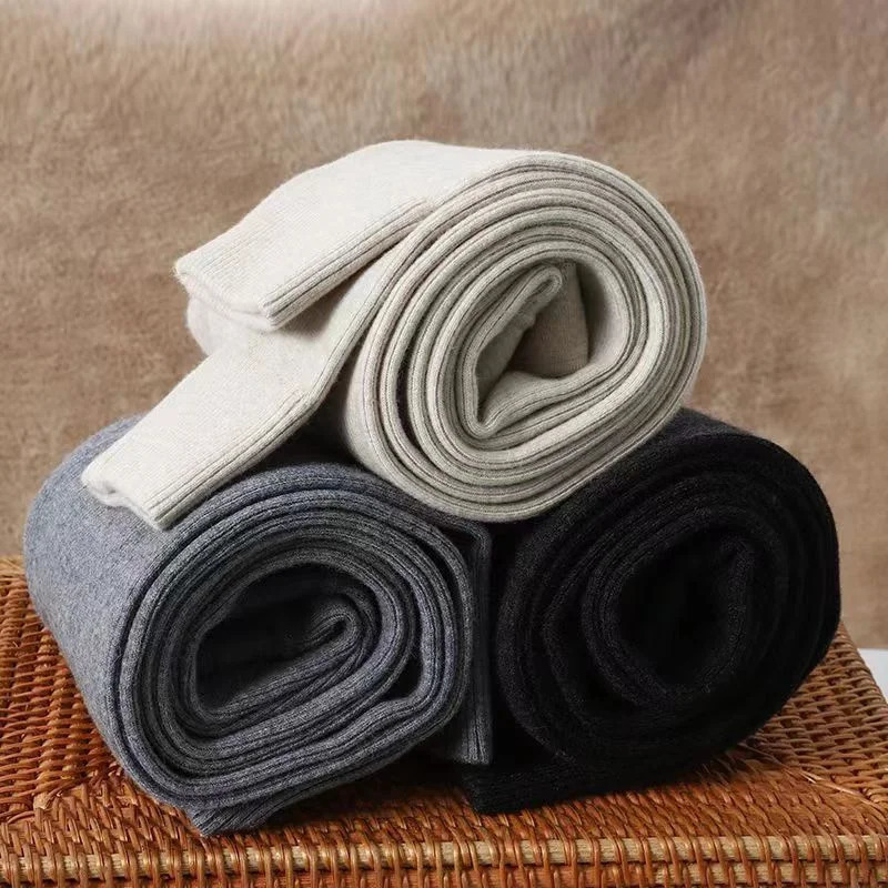 Womens elastic wool leggings casual soft pants grey fashionable ribbed pants fashionable warm pencil slim pants for autumn and winter 241206