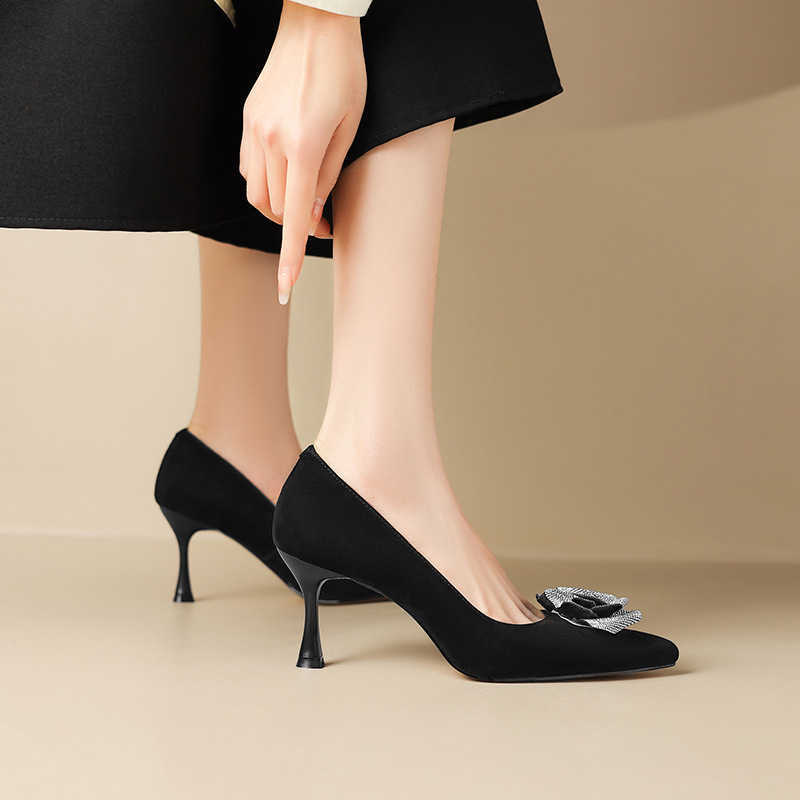 High Heels Female Pointed Spring New Fashion Single Shoes French Flower Evening Dress Shoes