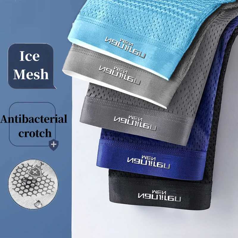 5 pieces/mens underwear summer silk underwear plus size underwear cool breathable sexy boxing underwear net comfortable underwear L-5XL X241207